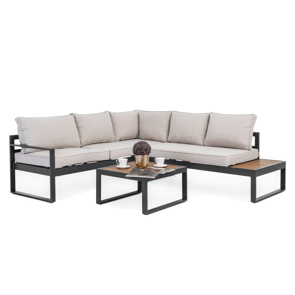 MEBLE OGRODOWE ALUMINIOWE NAROŻNIK NICEA BEŻOWO GRAFITOWA PRAWA