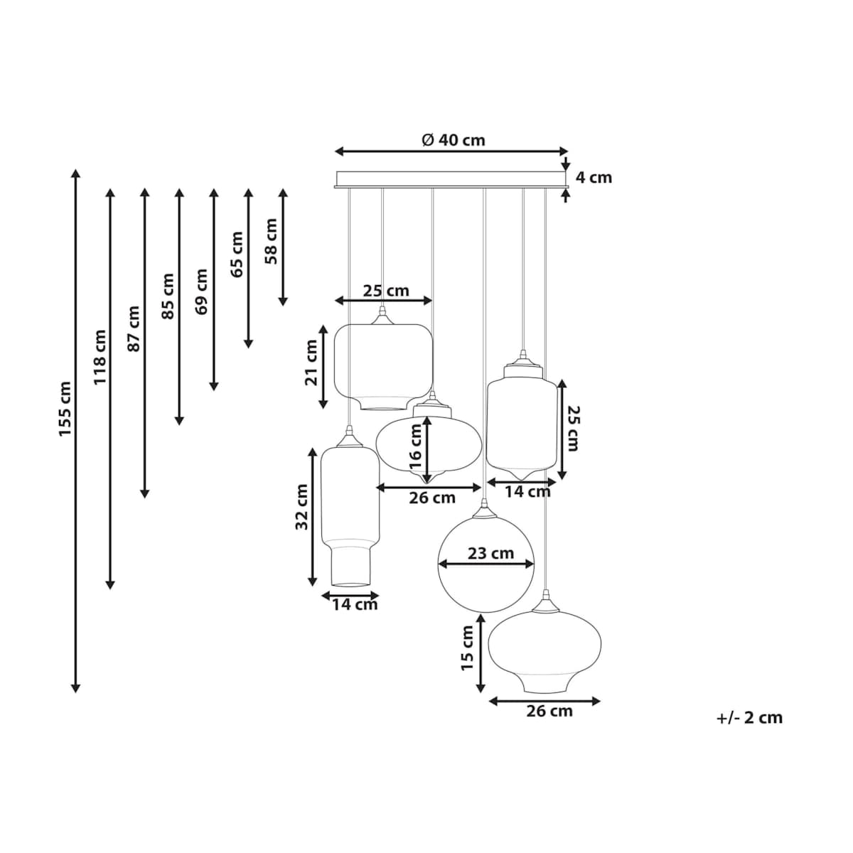 Lampa wisząca szklana 6-punktowa przezroczysta BEMBOKA