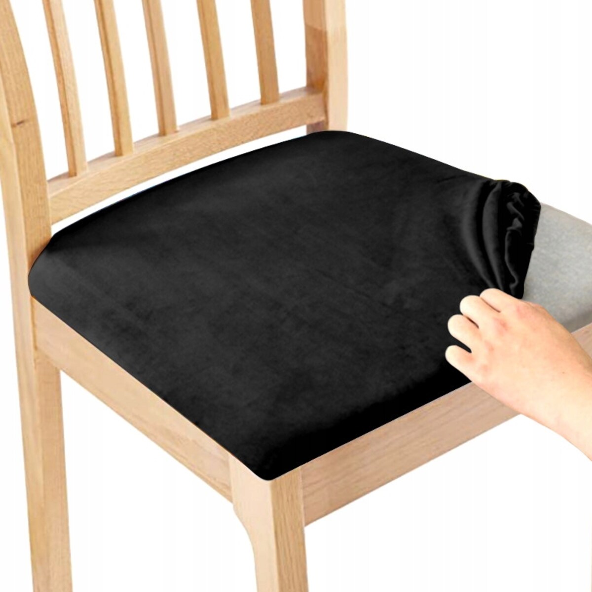 POKROWIEC NA SIEDZISKO 40x40cm CZARNY WELUR ELASTYCZNY [26O1]