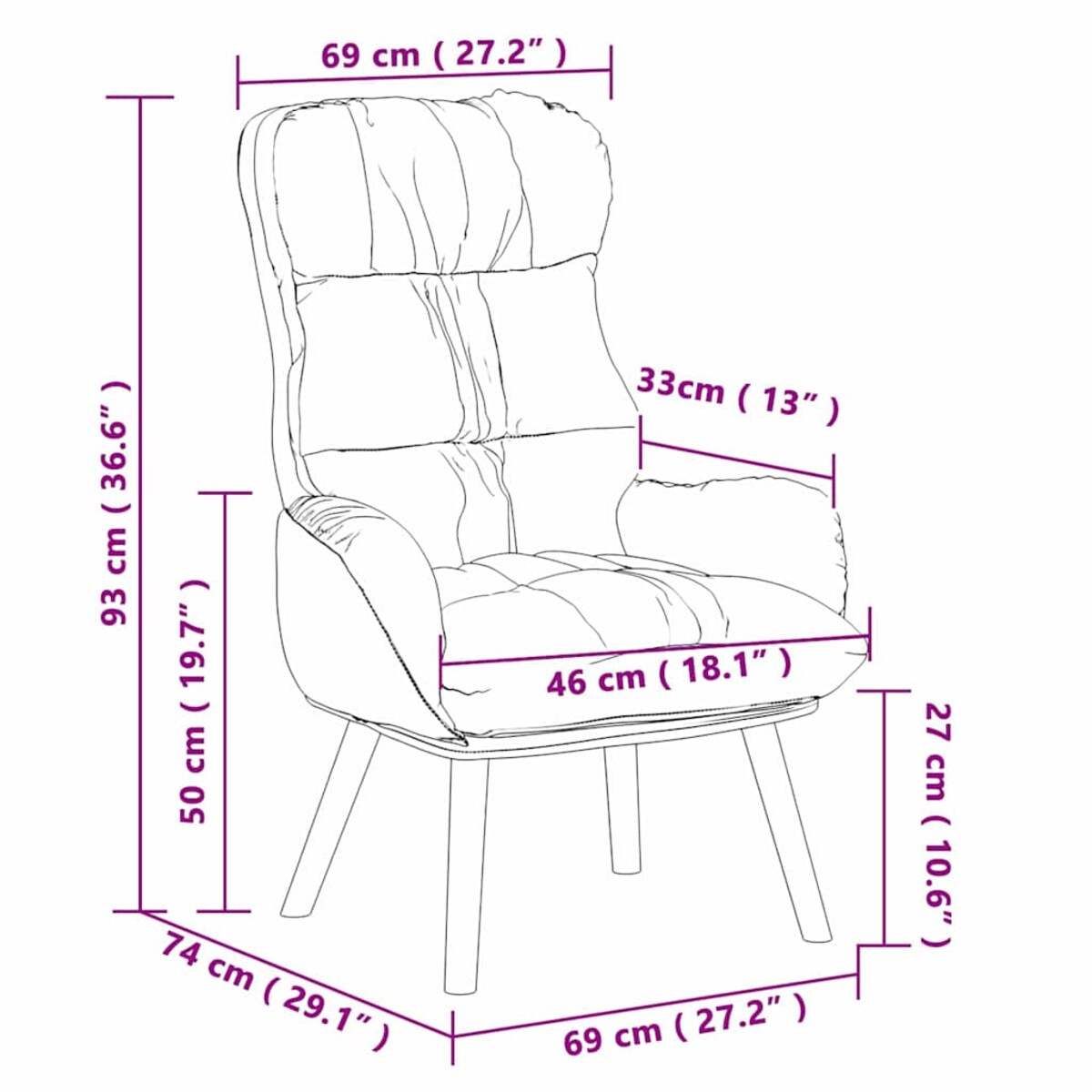 vidaXL Fotel relaksacyjny czerwone wino 69 x 74 x 93 cm