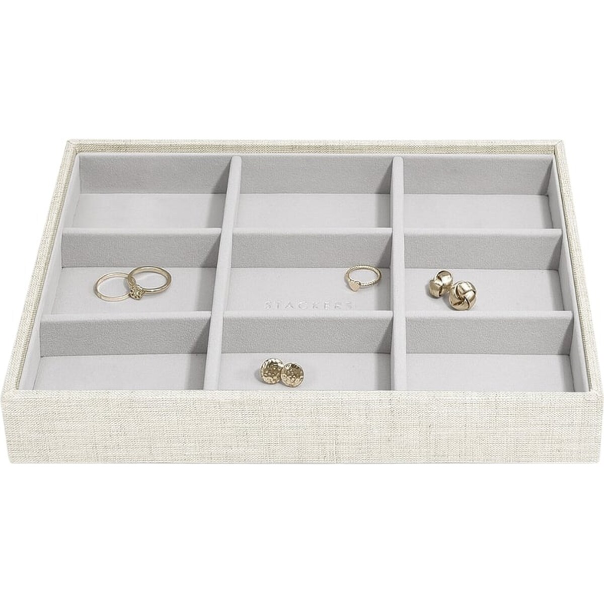 Szkatułka na biżuterię Stackers 9 komorowa classic jasnobeżowa lniana