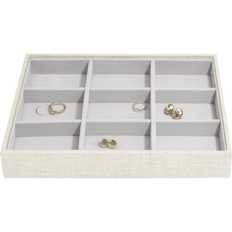 Szkatułka na biżuterię Stackers 9 komorowa classic jasnobeżowa lniana