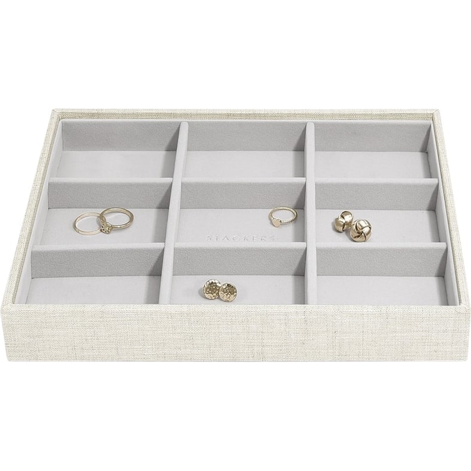 Szkatułka na biżuterię Stackers 9 komorowa classic jasnobeżowa lniana