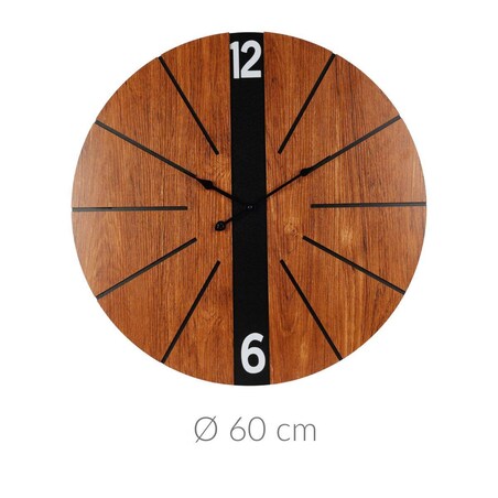 Zegar ścienny z minimalistyczną tarczą imitującą drewno, MDF, Ø 60 cm