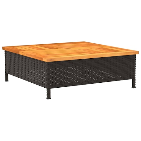 vidaXL Stolik ogrodowy, czarny, 70x70x25 cm, rattan i drewno akacjowe