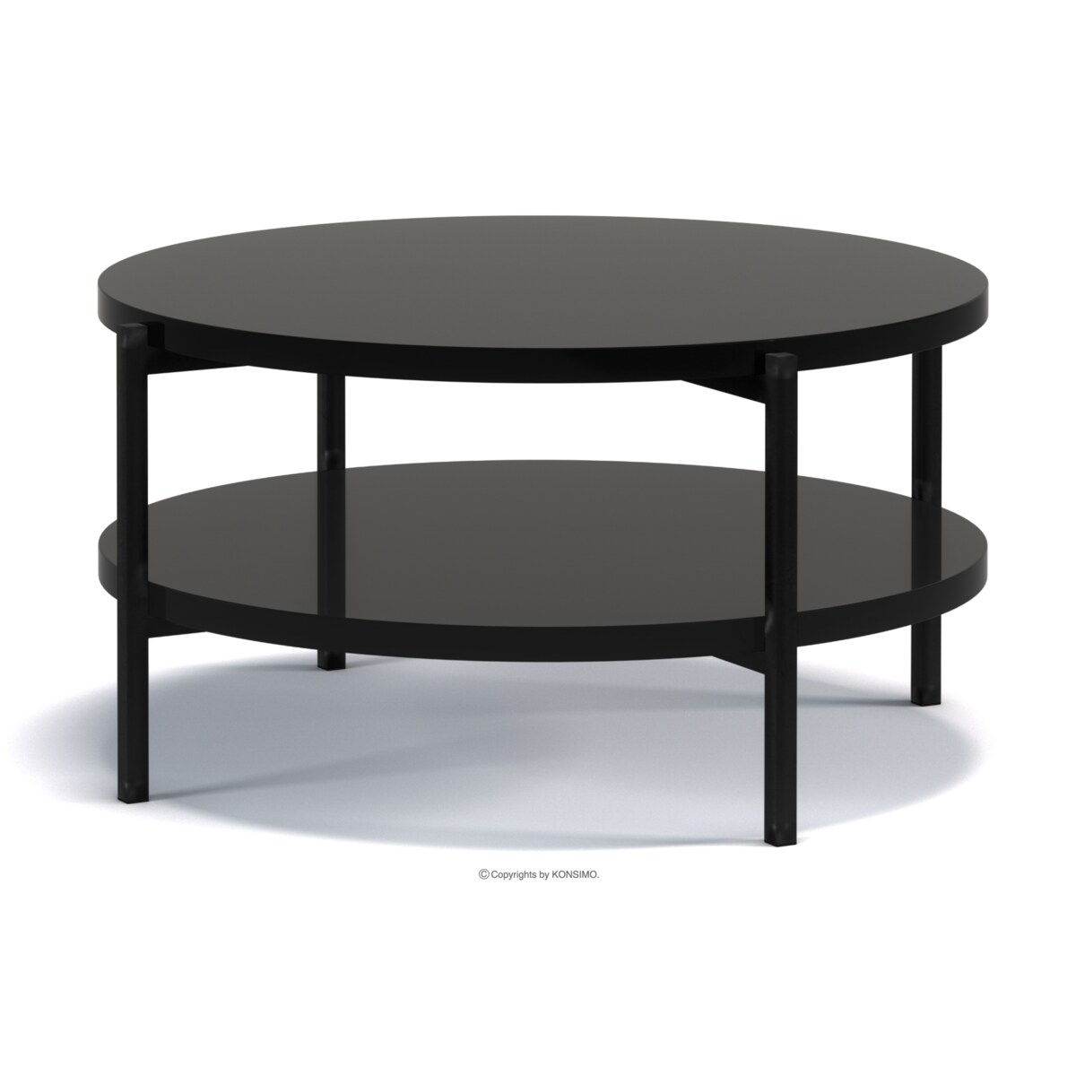 KONSIMO GERIS Stolik kawowy w stylu loftowym z półką, czarny błyszczący
