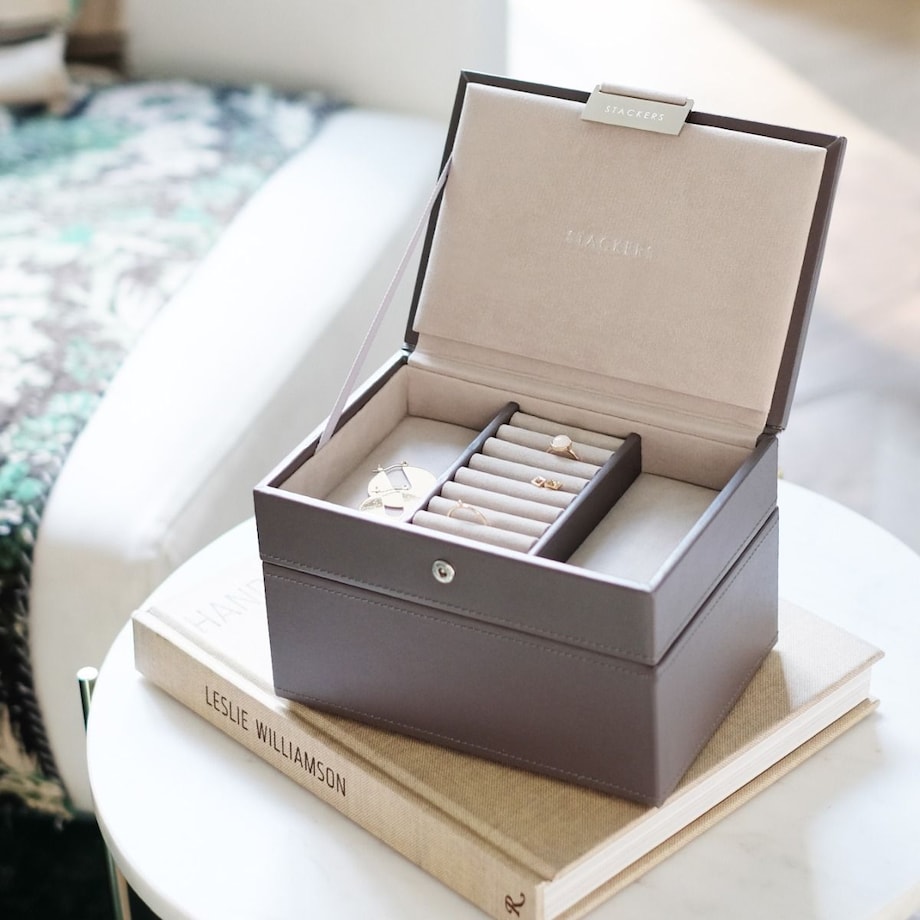 Szkatułka na biżuterię Stackers podwójna mini szaro-beżowa