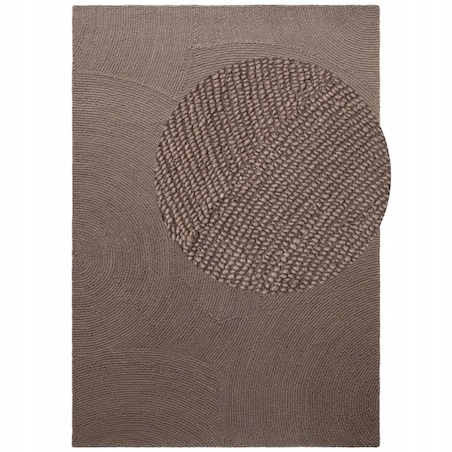 Dywan wełniany do salonu 160x230cm, brązowy wzór w półkola, efekt 3d