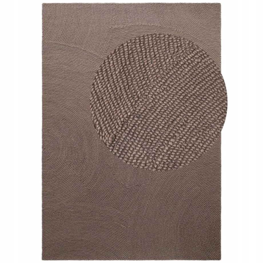 Dywan wełniany do salonu 160x230cm, brązowy wzór w półkola, efekt 3d