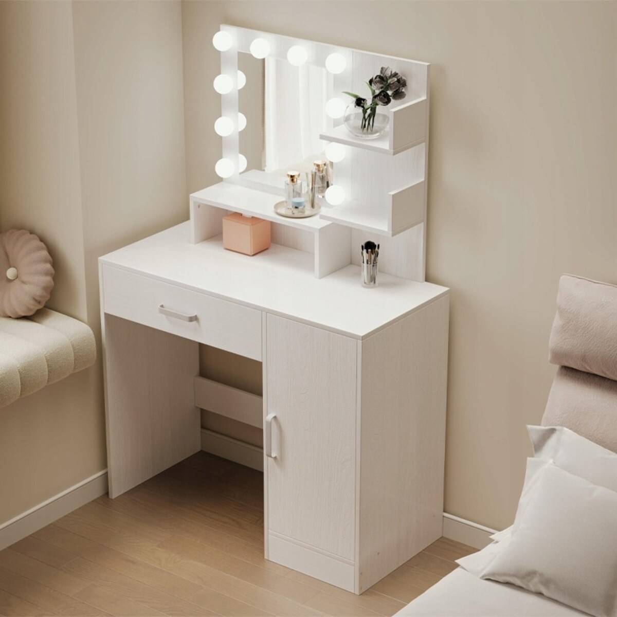 Toaletka kosmetyczna makijażu wizażu z lustrem led nowoczesna glamour loft