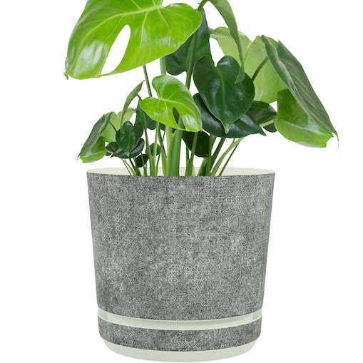 21 cm wzór Szary gres TRIBECA 013 Doniczka z podstawką matowa donica z połyskującym srebrnym wzorem