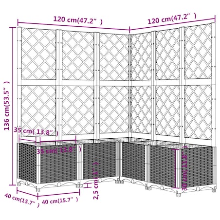 vidaXL Donica ogrodowa z kratką, czarna, 120x120x136 cm, PP