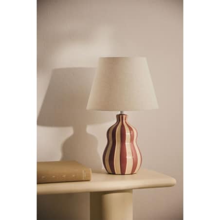 Lampa stołowa Jolira ceramiczno-lniana 40 cm, paski bordowe