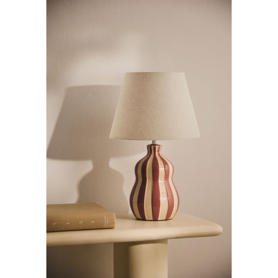 Lampa stołowa Jolira ceramiczno-lniana 40 cm, paski bordowe