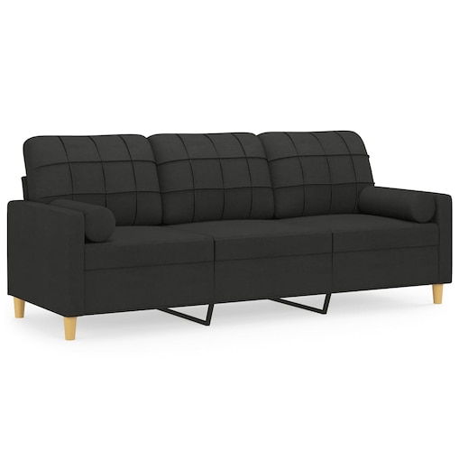 vidaXL 3-osobowa sofa z poduszkami, czarna, 180 cm, tkanina