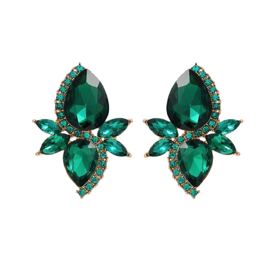 ŚREDNIE kolczyki zielone szmaragdowe łezki złote krople na sztyft do ucha