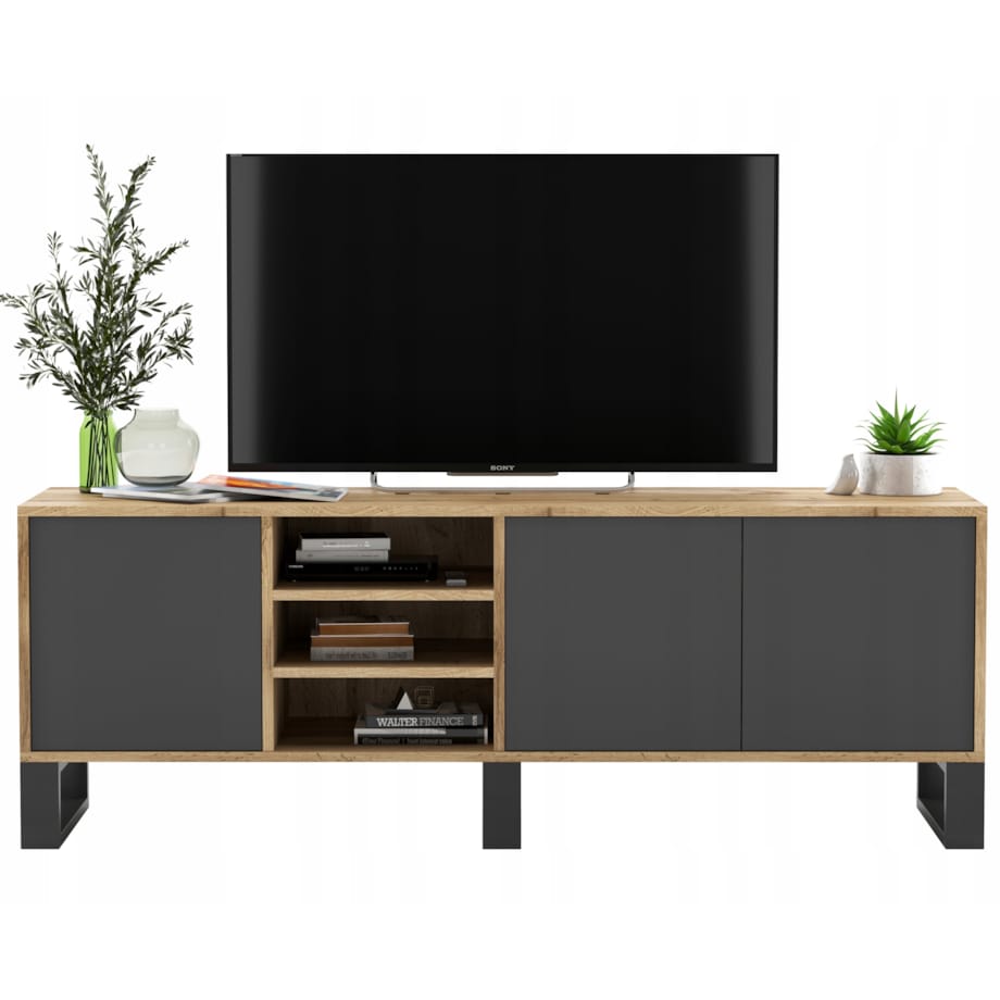 Szafka RTV Loft Nowoczesna Komoda RTV Loft 150 cm Dąb Wotan Grafit MAT
