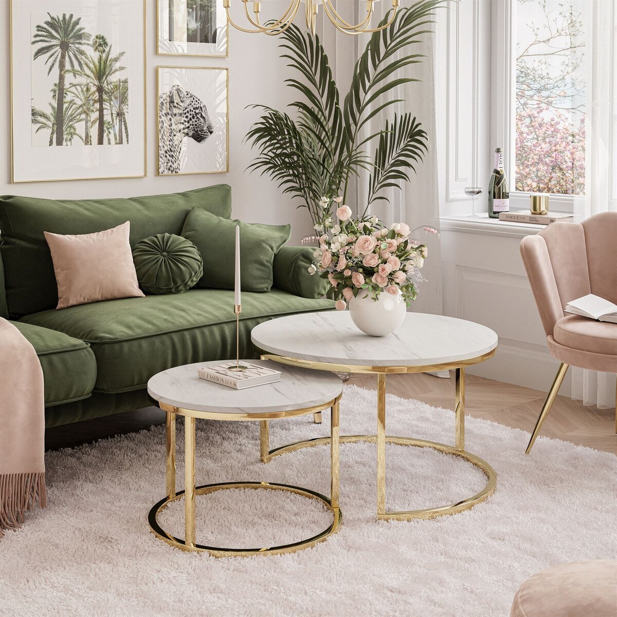 Ława okrągła CIRI 2w1 złoty chrom marmur levanto