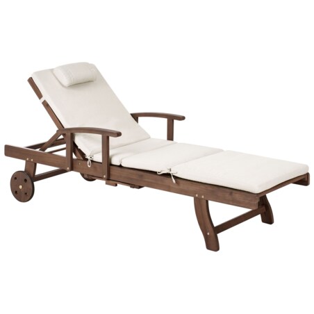 Leżak ogrodowy z poduszką AMANTEA PREMIUM Drewno akacjowe Jasnobeżowy
