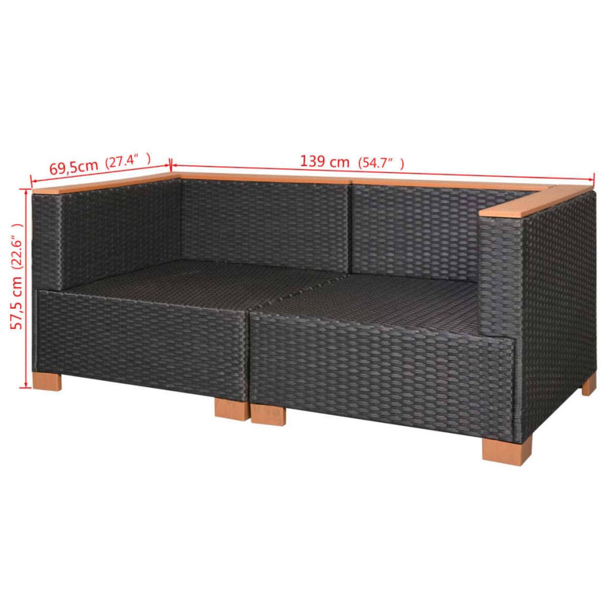 vidaXL Sofa ogrodowa, rattan PE, czarna