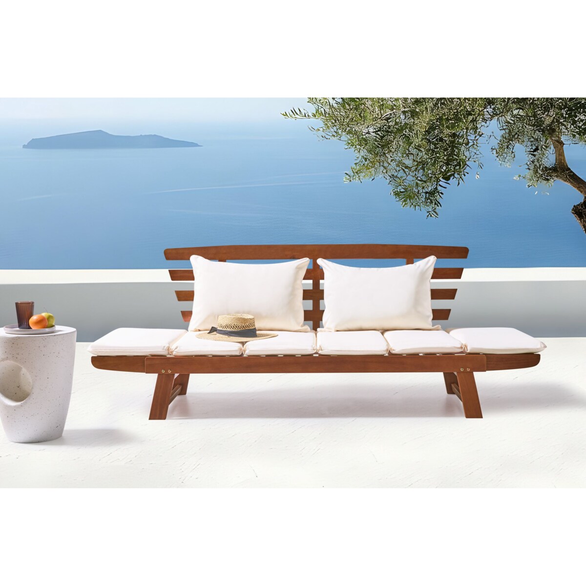 Ławka ogrodowa z poduchą PORTICI 210 cm Drewno Ciemne drewno