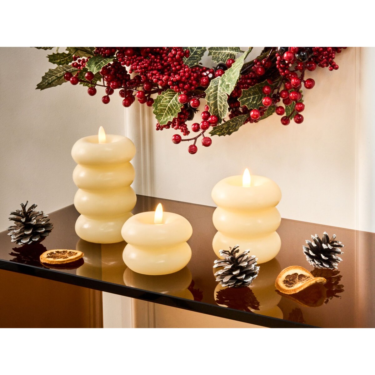 Zestaw 3 świec LED ETERNIS 5/8/11 cm Złamana biel