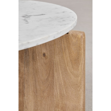 Stolik kawowy z drewna mango i białego marmuru Lavinia Ø90 cm