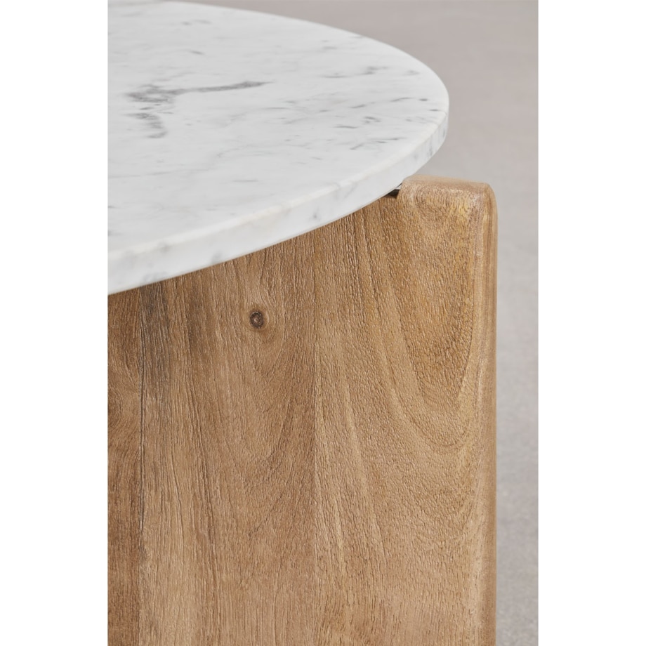 Stolik kawowy z drewna mango i białego marmuru Lavinia Ø90 cm