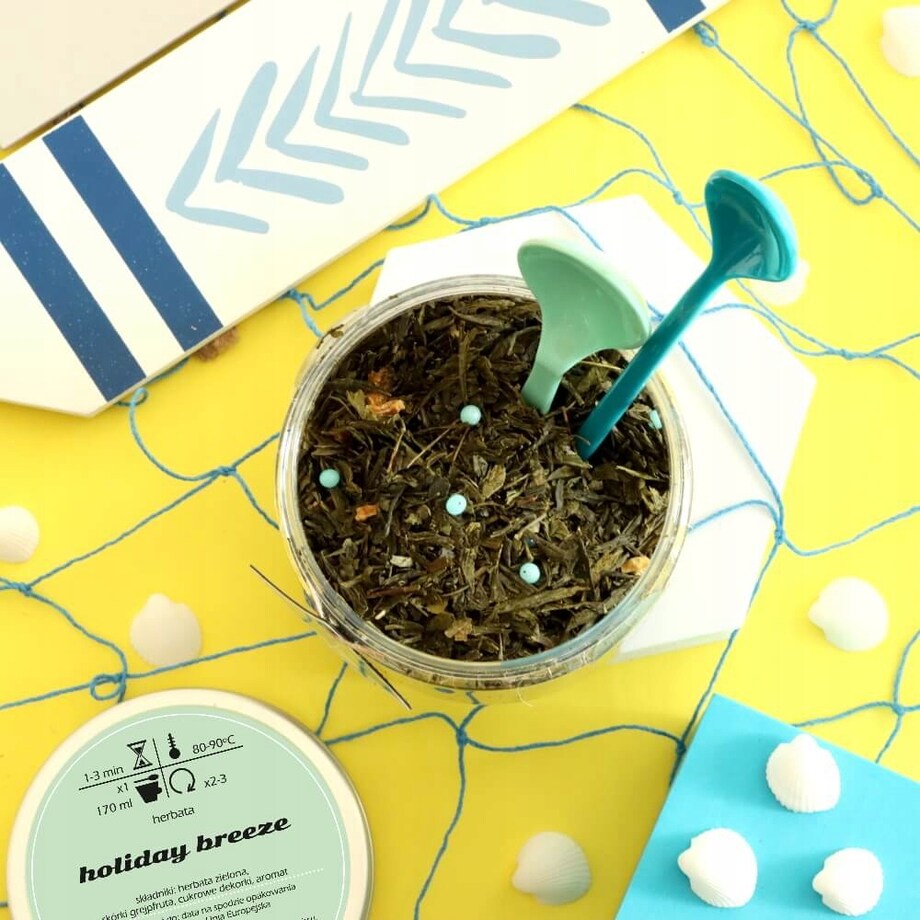 Herbata zielona Holiday Breeze o smaku orzeźwiającego grejpfruta PREMIUM - herbata liściasta sypana mieszanka napar susz - gotowa na prezent upominek