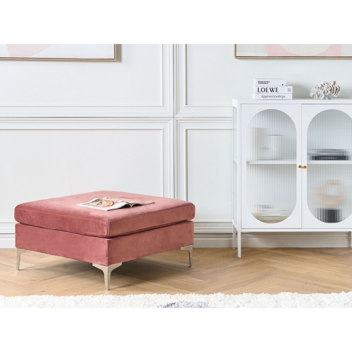 Otomana welurowa różowa EVJA