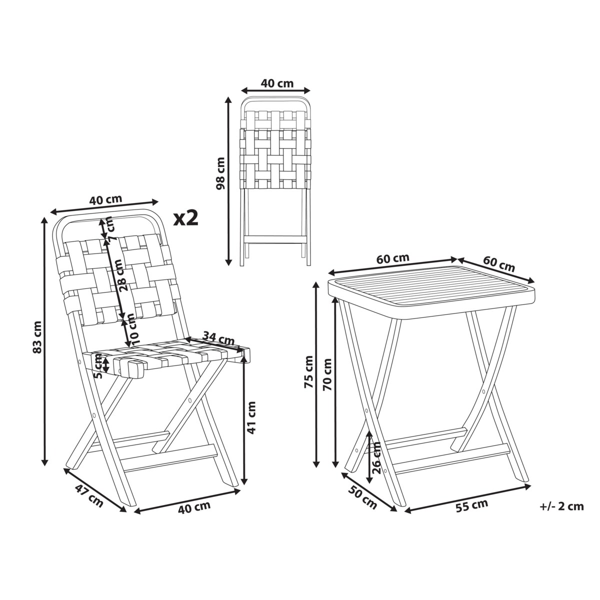 Zestaw mebli balkonowych Składane CALCIANO Certyfikowane drewno akacjowe Brązowy