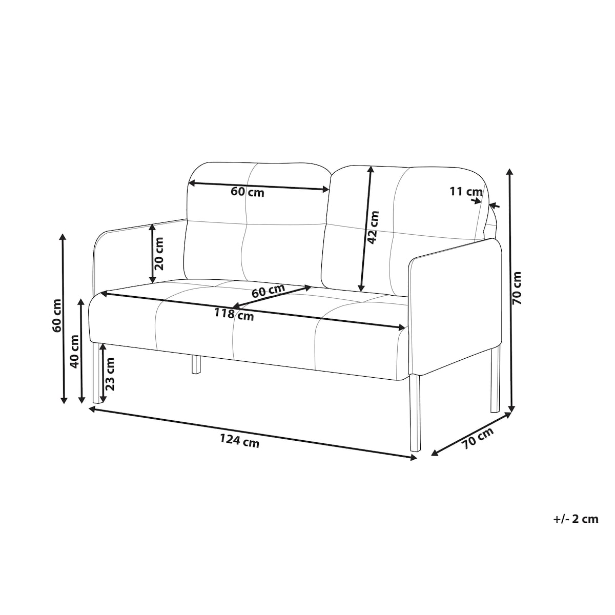 Sofa dla 2 osób LAHTI Szary