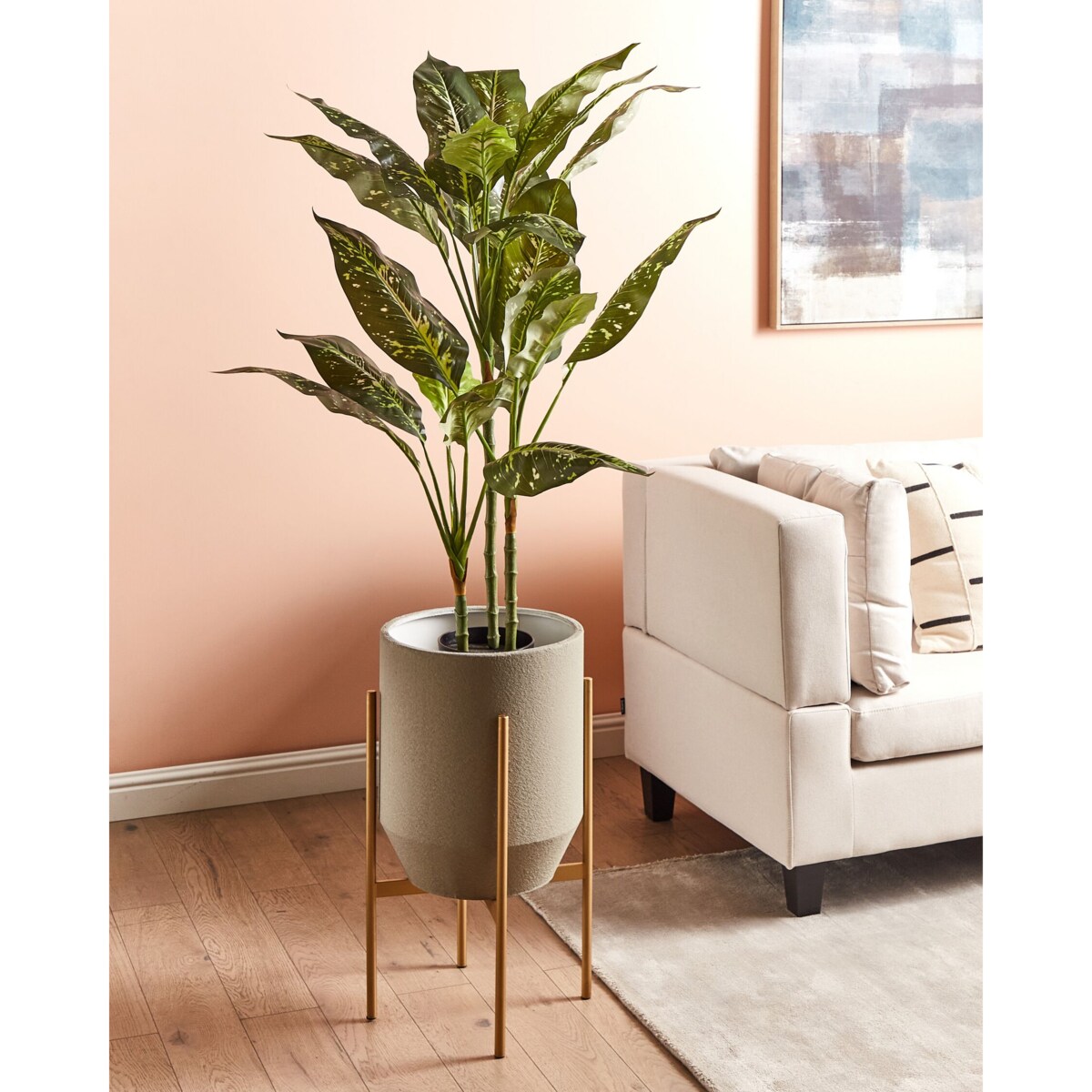 Doniczka na stojaku metalowa 33 x 33 x 62 cm szara HYBRIDUM