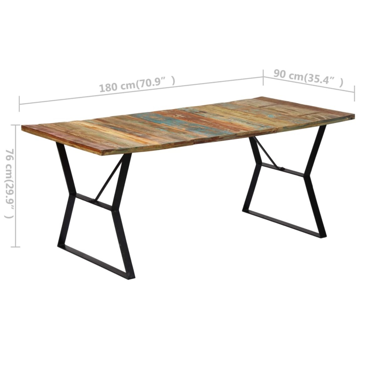 vidaXL Stół do jadalni, 180x90x76 cm, z litego drewna z odzysku