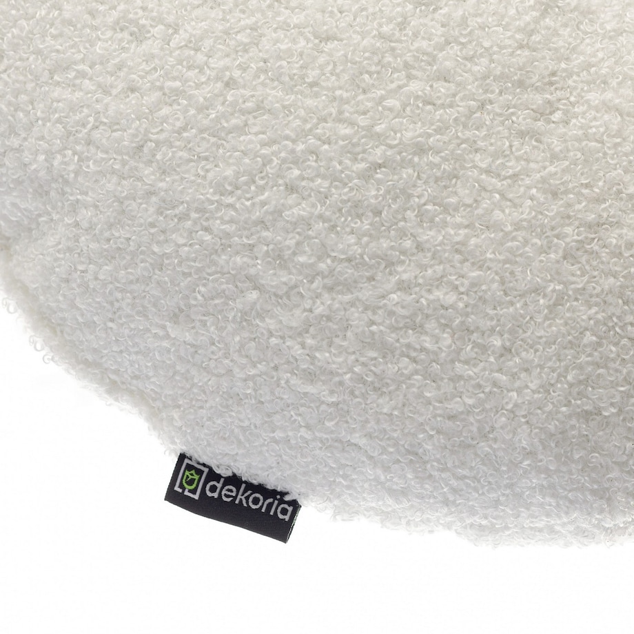 Poduszka okrągła z guzikiem, biała bukla, ⌀37 cm, Boucle Teddy