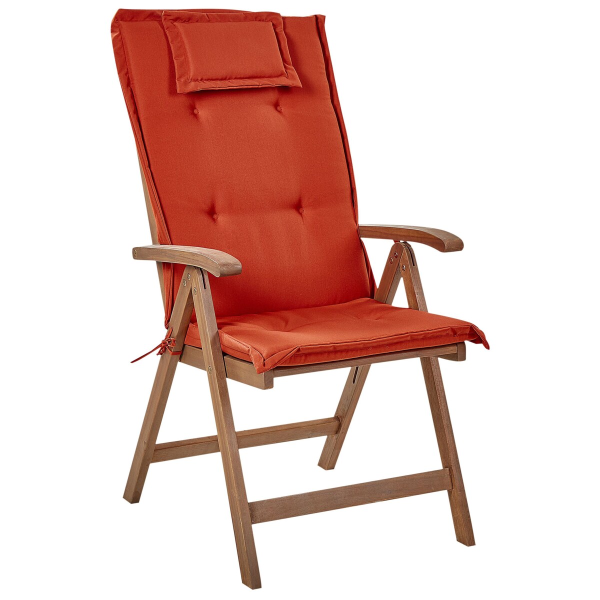 Zestaw 2 krzeseł ogrodowych drewno akacjowe z poduszkami czerwonymi AMANTEA