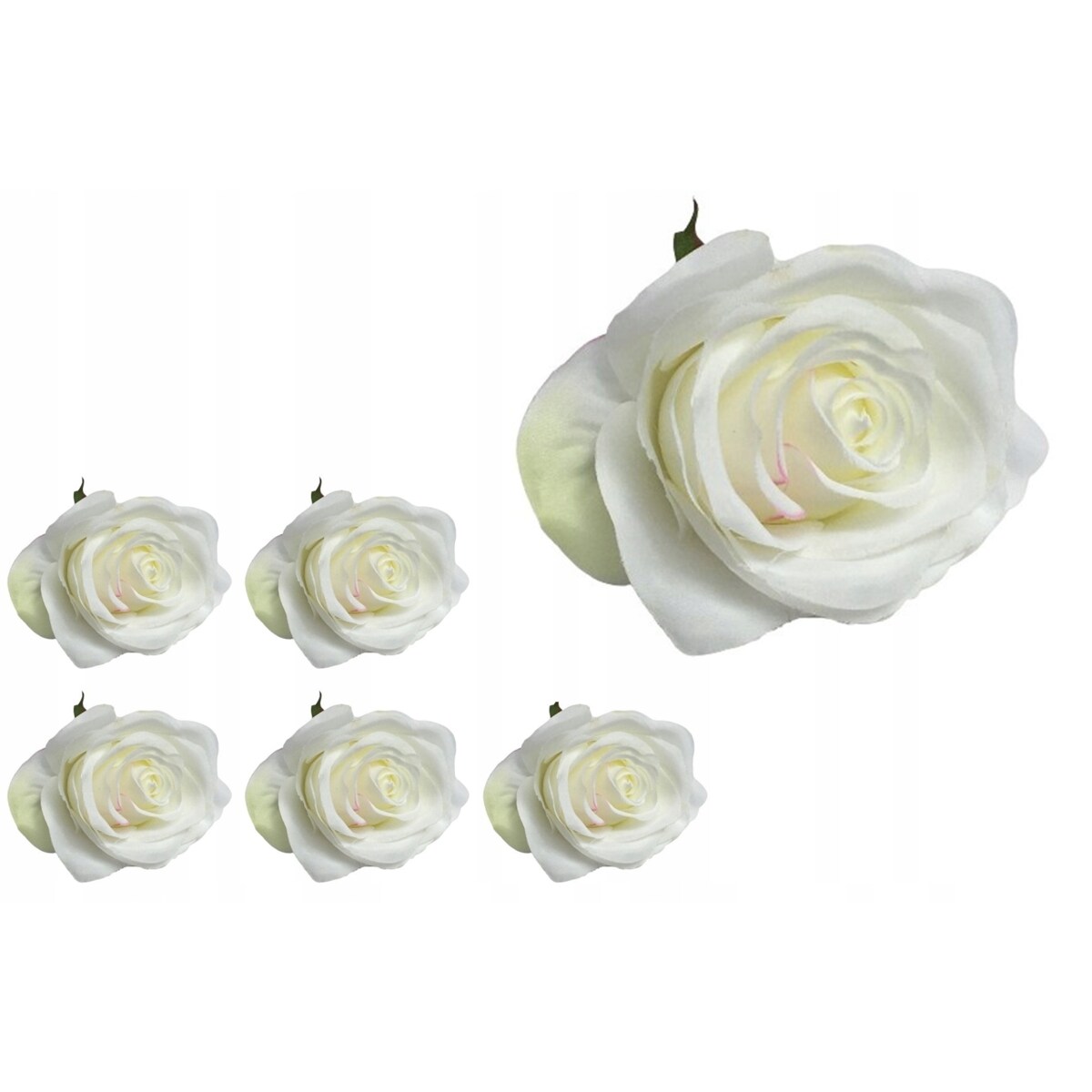 6x RÓŻA SZTUCZNA główka kwiatowa wyrobowa STROIKA biała ładna kompozycja