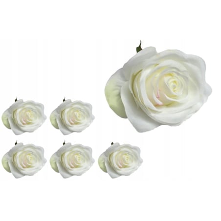 6x RÓŻA SZTUCZNA główka kwiatowa wyrobowa STROIKA biała ładna kompozycja