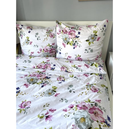 Pościel bawełniana satynowa 140x200 cm Kwiaty jabłonka Białe Polska