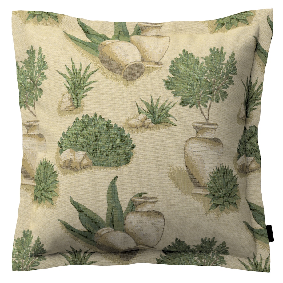 Poszewka Mona na poduszkę 45x45 beżowo-zielony motyw roślinny