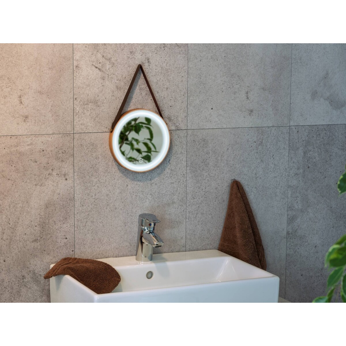 Bambusowe lustro na pasku, Ø 20,5 cm, WENKO