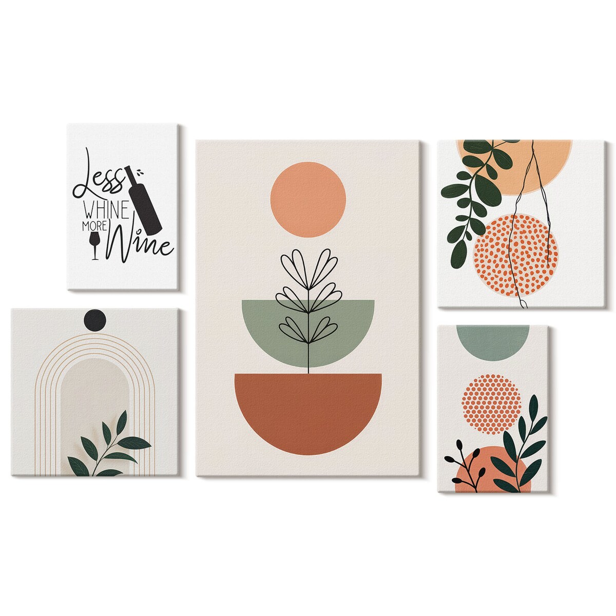 Zestaw 5 obrazów na płótnie - Stylowe roślinne dekoracje boho - beżowy