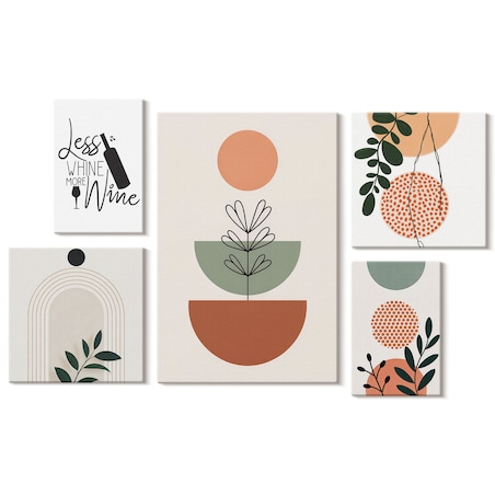 Zestaw 5 obrazów na płótnie - Stylowe roślinne dekoracje boho - beżowy