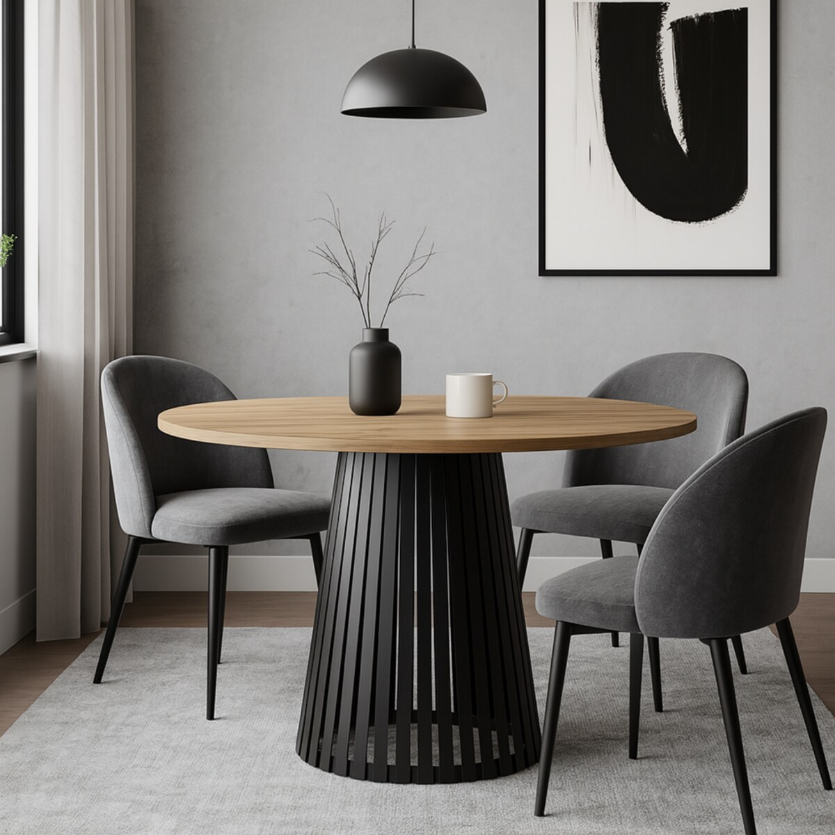 Stół okrągły VIV z lamelami do jadalni , salonu, blat 90 cm-dąb craft złoty