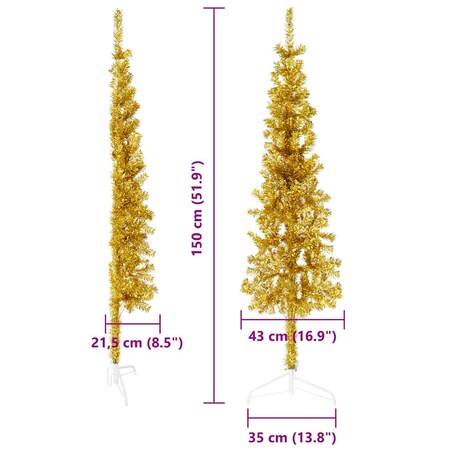 vidaXL Smukła choinka połówka ze stojakiem, sztuczna, złota, 150 cm