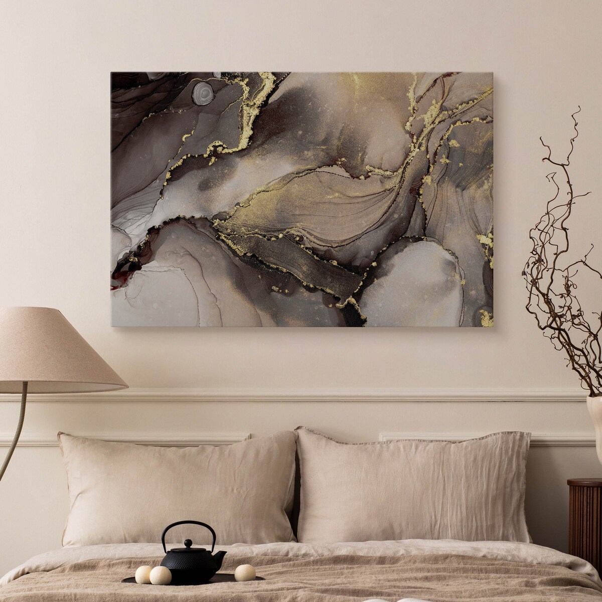 Obraz na płótnie Brązowa abstrakcja ze złotem 90x60cm