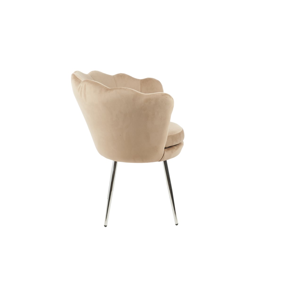 KRZESŁO TAPICEROWANE SHELL MUSZLA KOLOR COFFEE BRĄZOWY NA SREBRNYCH NOGACH