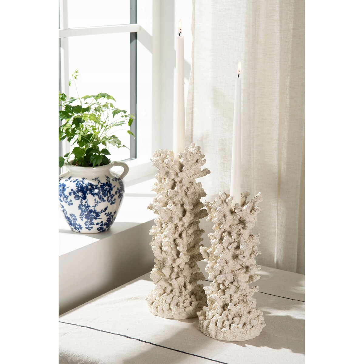 ŚWIECZNIK KANDELABR 30cm WYSOKI BOHO RETRO RAFA KORALOWA MARYNISTYKA