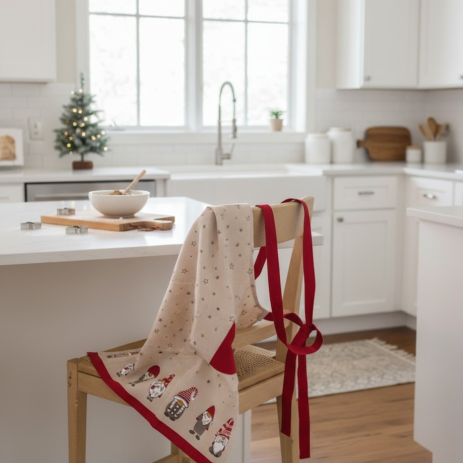 Bawełniany fartuch kuchenny z motywem świątecznym, 84 x 60 cm