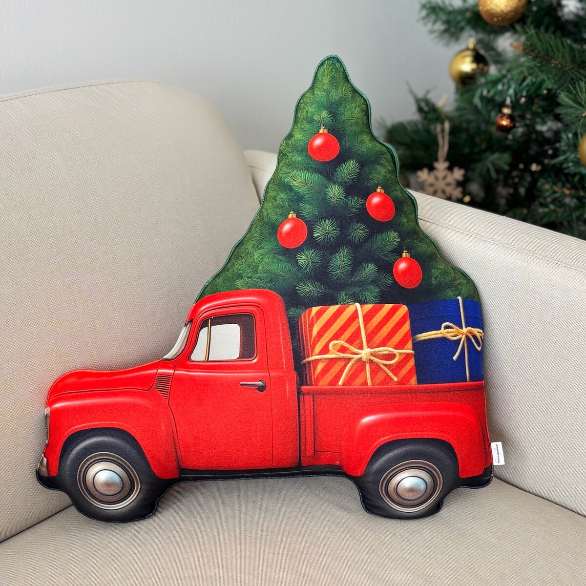 Poduszka Świąteczna Retro Auto z Choinką